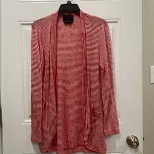 Red and white striped open front cardigan Sz med